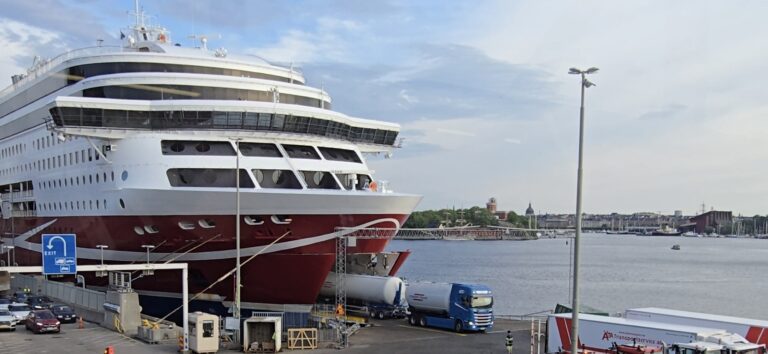 Stockholm Ferry Terminals Guide. Viking Line and Tallink SIlja. Viking Grace at harbour.